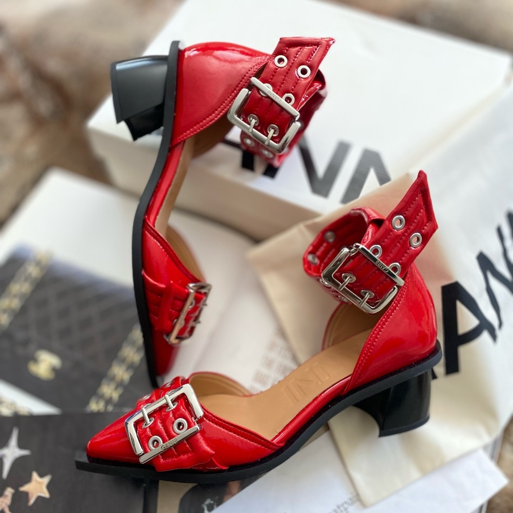 GANNI Chunky Buckle Open Cut Pumps - Picture 8 of 15